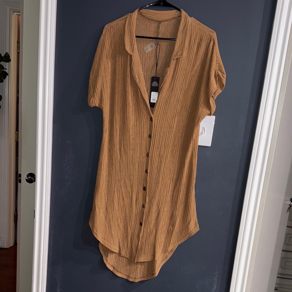 Women's Tan Button-Up swim top